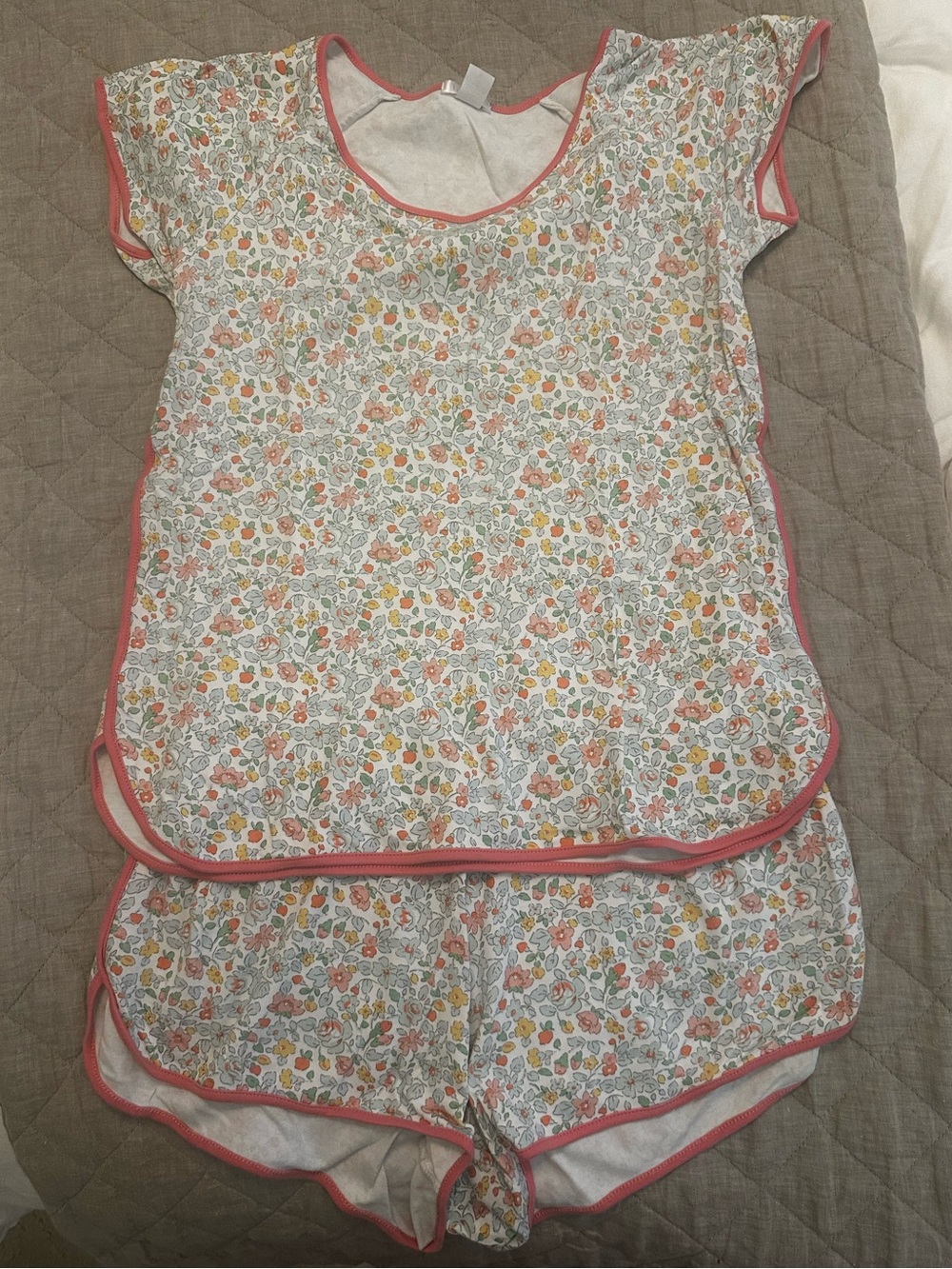 Kids Floral Short Pajama Set with Coral Trim